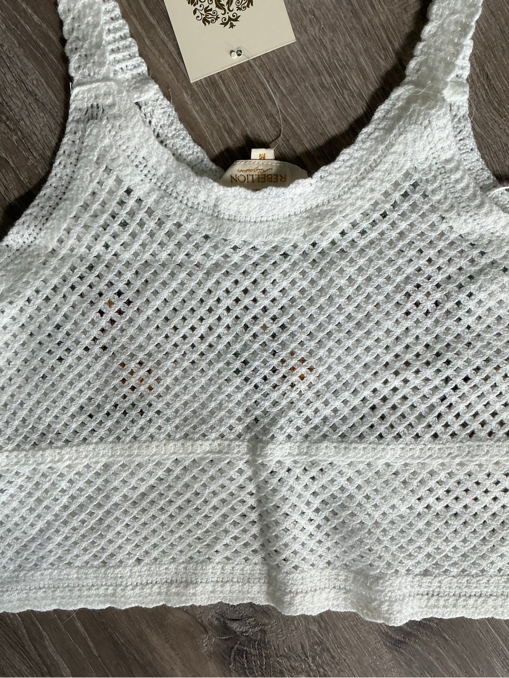 NWT Rebellion White Crochet Floral Crop Tank Top - Picture 6 of 7